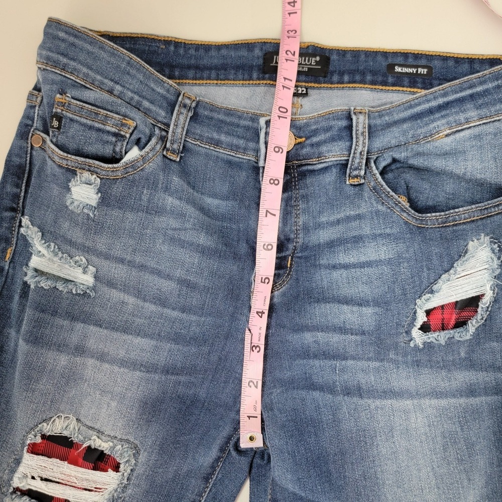 Judy‎ Blue Jeans Skinny Fit Womens 15/32 Blue Cotton Mid Rise Distressed Plaid - Picture 10 of 13